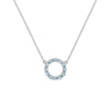 Rosecliff small open circle necklace featuring twelve 2mm faceted round cut Nantucket blue topaz prong set in 14k white gold