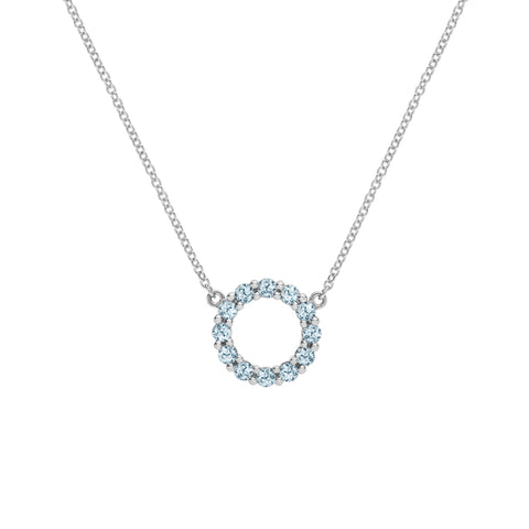 Rosecliff Small Circle Nantucket Blue Topaz Necklace in 14k Gold (December) - White Gold