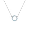 Rosecliff small open circle necklace featuring twelve 2mm faceted round cut Nantucket blue topaz prong set in 14k white gold