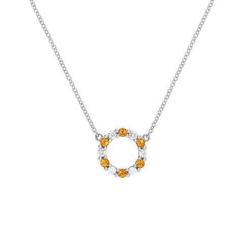 Rosecliff Small Circle Diamond & Citrine Necklace in 14k Gold (November) - White Gold