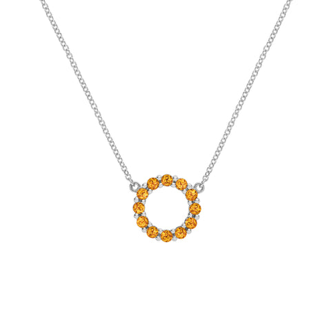 Rosecliff Small Circle Citrine Necklace in 14k Gold (November) - White Gold