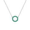 Rosecliff small circle necklace featuring twelve 2mm faceted round cut emeralds prong set in 14k white gold