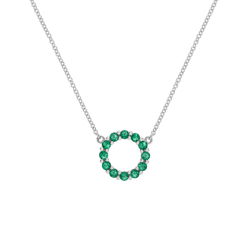 Rosecliff Small Circle Emerald Necklace in 14k Gold (May) - White Gold