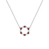 Rosecliff small open circle necklace with twelve alternating 2 mm round cut garnets & diamonds prong set in 14k white gold