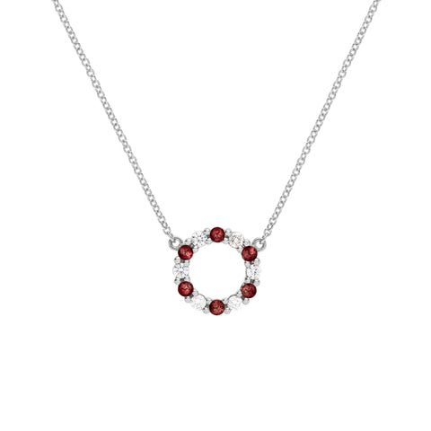 Rosecliff Small Circle Diamond & Garnet Necklace in 14k Gold (January) - White Gold