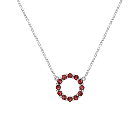 Rosecliff Small Circle Garnet Necklace in 14k Gold (January) - White Gold