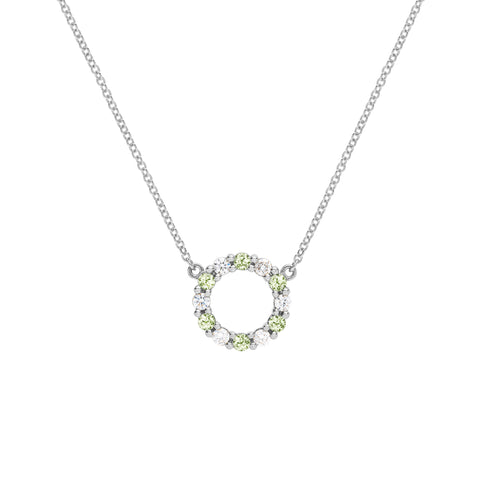 Rosecliff Small Circle Diamond & Peridot Necklace in 14k Gold (August) - White Gold