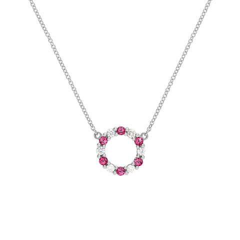 Rosecliff Small Circle Diamond & Ruby Necklace in 14k Gold (July) - White Gold