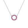 Rosecliff small open circle necklace featuring twelve 2 mm faceted round cut pink tourmalines prong set in 14k white gold