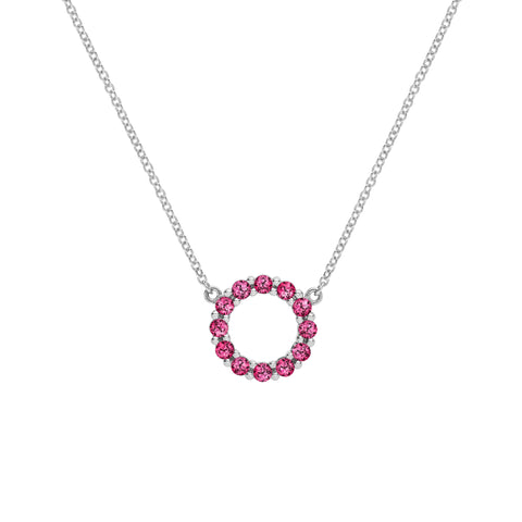 Rosecliff Small Circle Ruby Necklace in 14k Gold (July) - White Gold