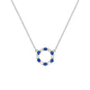 Rosecliff small open circle necklace with 12 alternating 2 mm round cut sapphires & diamonds prong set in 14k white gold