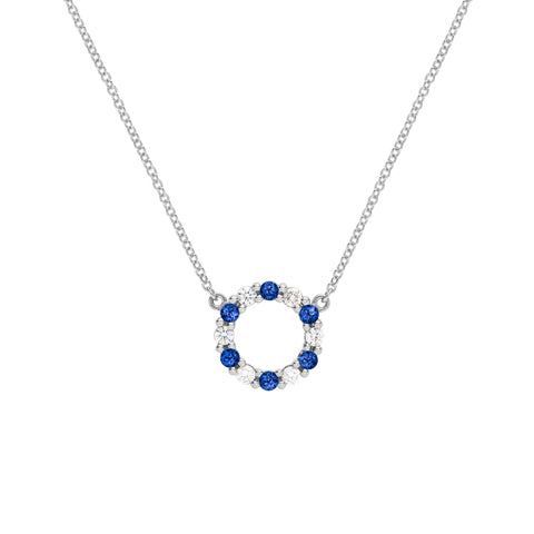 Rosecliff Small Circle Diamond & Sapphire Necklace in 14k Gold (September) - White Gold