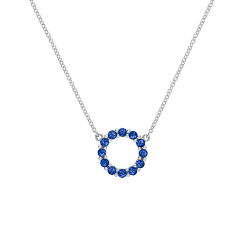 Rosecliff Small Circle Sapphire Necklace in 14k Gold (September) - White Gold