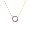 Rosecliff small circle necklace featuring twelve 2mm faceted round cut amethysts prong set in 14k yellow gold - front view