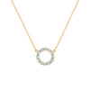 Rosecliff small circle necklace featuring twelve 2mm faceted round cut aquamarines prong set in 14k yellow gold - front view