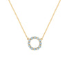 Rosecliff small open circle necklace featuring twelve 2mm round cut Nantucket blue topaz prong set in 14k gold - front view