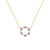 Rosecliff small open circle necklace with twelve alternating 2 mm amethysts & diamonds prong set in 14k gold - front view