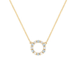 Rosecliff Small Circle Diamond & Aquamarine Necklace in 14k Gold (March)