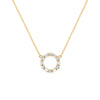 Rosecliff small open circle necklace with twelve alternating 2 mm aquamarines & diamonds prong set in 14k gold - front view