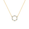 Rosecliff small open circle necklace with 12 alternating Nantucket blue topaz & diamonds prong set in 14k gold - front view