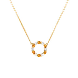 Rosecliff Small Circle Diamond & Citrine Necklace in 14k Gold (November)