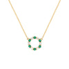 Rosecliff small open circle necklace with twelve alternating 2 mm emeralds & diamonds prong set in 14k gold - front view