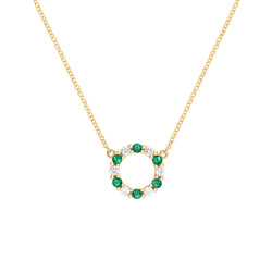 Rosecliff Small Circle Diamond & Emerald Necklace in 14k Gold (May)