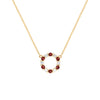 Rosecliff small open circle necklace with 12 alternating 2 mm round cut garnets & diamonds prong set in 14k gold - front view