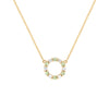 Rosecliff small open circle necklace with 12 alternating 2 mm peridots & diamonds prong set in 14k yellow gold - front view