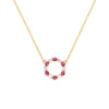 Rosecliff small open circle necklace with 12 alternating 2 mm round cut rubies & diamonds prong set in 14k gold - front view
