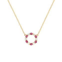 Rosecliff Small Circle Diamond & Ruby Necklace in 14k Gold (July)
