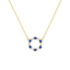 Rosecliff small open circle necklace with 12 alternating 2 mm sapphires & diamonds prong set in 14k yellow gold - front view