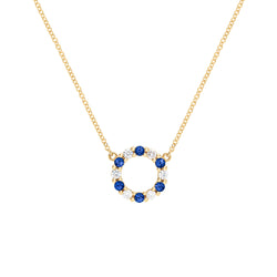 Rosecliff Small Circle Diamond & Sapphire Necklace in 14k Gold (September)