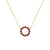 Rosecliff small circle necklace featuring twelve 2mm faceted round cut garnets prong set in 14k yellow gold - front view