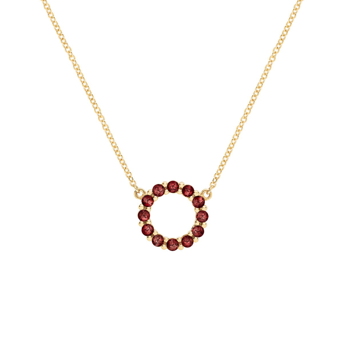 Round Garnet Pendant Necklace in Gold | KLENOTA