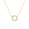 Rosecliff small open circle necklace featuring twelve 2mm round cut Peridots prong set in 14k yellow gold - front view