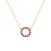 Rosecliff small open circle necklace featuring twelve 2 mm round cut pink tourmalines prong set in 14k gold - front view