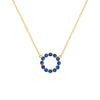 Rosecliff small open circle necklace featuring twelve 2 mm faceted round cut sapphires prong set in 14k gold - front view