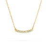 Rosecliff bar necklace with eleven alternating 2 mm round cut peridots and diamonds prong set in 14k gold - angled view