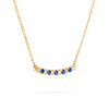 Rosecliff bar necklace with eleven alternating 2 mm round cut sapphires and diamonds prong set in 14k gold - angled view