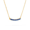 Rosecliff bar necklace with eleven 2 mm faceted round cut sapphires prong set in solid 14k yellow gold - angled view