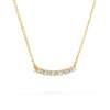 Rosecliff bar necklace with eleven alternating 2 mm round cut aquamarines and diamonds prong set in 14k gold - angled view