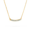 Rosecliff bar necklace with eleven 2 mm faceted round cut aquamarines prong set in solid 14k yellow gold - angled view
