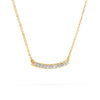 Rosecliff bar necklace with eleven 2 mm faceted round cut white topaz prong set in solid 14k yellow gold - angled view