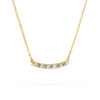Rosecliff bar necklace with eleven alternating 2 mm round cut alexandrites and diamonds prong set in 14k gold - angled view