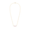 Rosecliff bar necklace with eleven alternating 2 mm faceted round cut rubies and diamonds prong set in 14k yellow gold