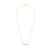 Rosecliff bar necklace with eleven alternating 2 mm faceted round cut sapphires and diamonds prong set in 14k yellow gold