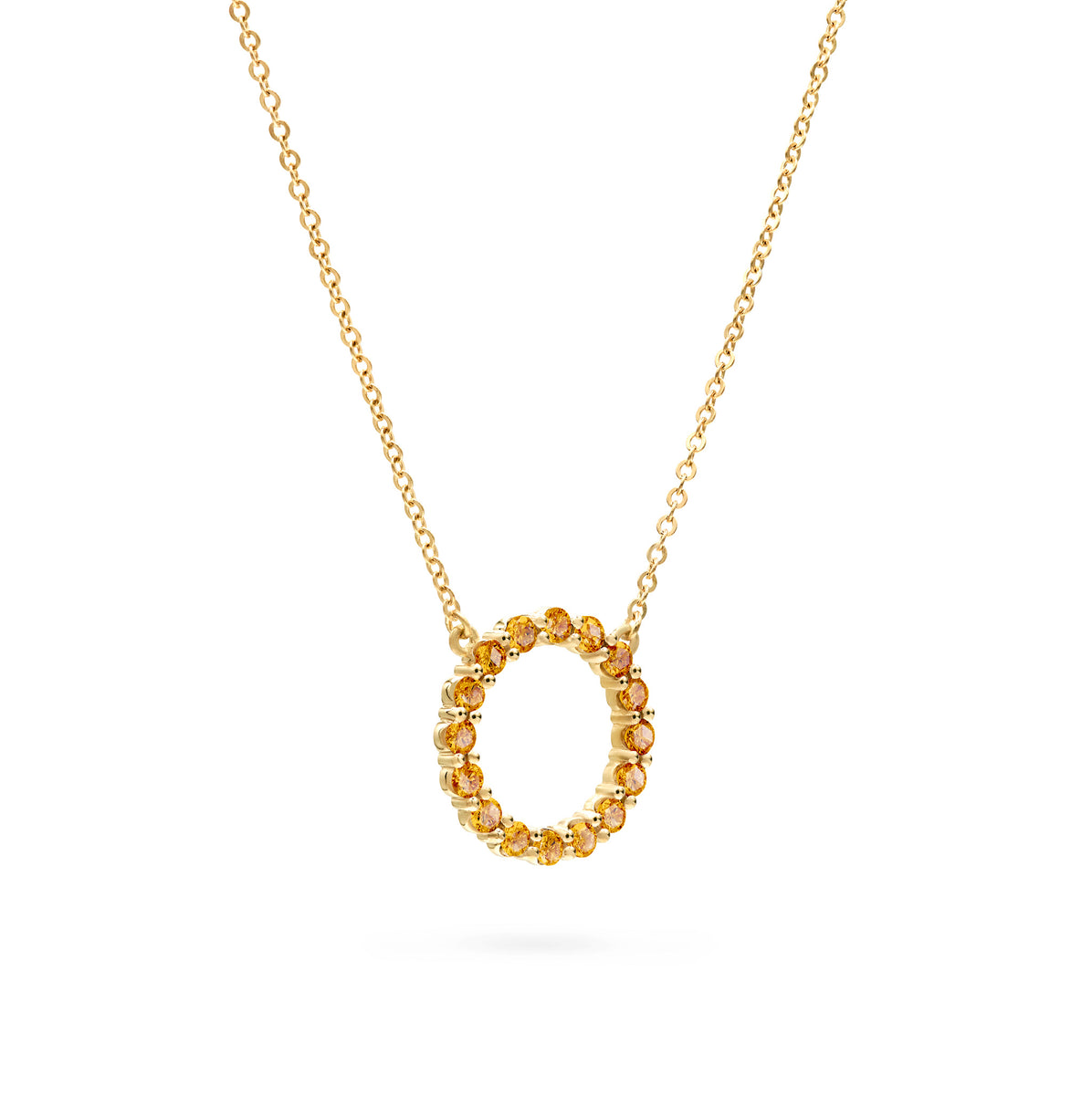 Rosecliff Circle Citrine Necklace in 14k Gold (November) - 14k Yellow Gold  / X-Small (15”)