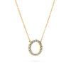 Rosecliff open circle necklace with sixteen 2 mm faceted round cut alexandrites prong set in 14k yellow gold - angled view