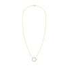 Rosecliff open circle necklace with sixteen 2 mm faceted round cut aquamarines prong set in 14k yellow gold